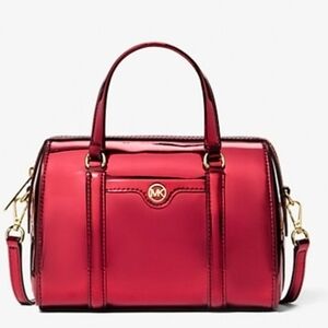 Michael Kors Cherry Red Mirror Jet Set Small Metallic Convertible Crossbody NWT